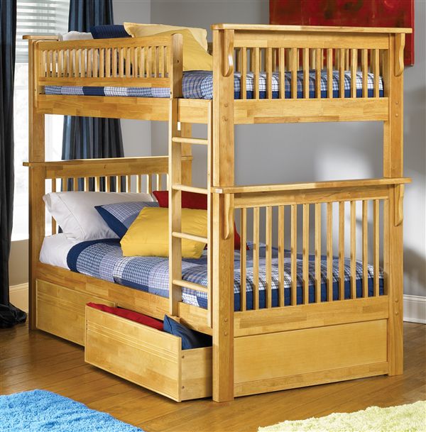 Colorado Bunk Bed Twin/Twin w Flat Panel Drawers, Maple